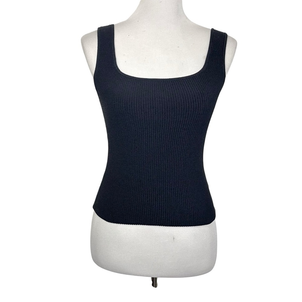 Caara Womens Ribbed Square Neck Crop Tank Top Sz Medium Black Thick Knit